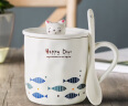 瓷魂陶瓷马克杯子咖啡杯 可爱小猫幻想鱼带盖勺水杯380ML 一群鱼 实拍图