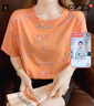 红蜻蜓纯棉短袖t恤女宽松春夏季女装2025年新款韩版春夏装上衣 短袖橘色 XL 实拍图