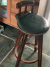 木普森实木碳化吧台椅美式旋转酒吧椅前台高脚椅子创意高脚吧台凳子家用 73cm 碳化架 带麻绳 墨绿皮 实拍图