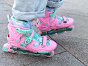 米高轮滑鞋S3儿童花样溜冰鞋套装高端平花四码调节直排初学花式旱冰鞋 粉色鞋 L (37-40) 实拍图
