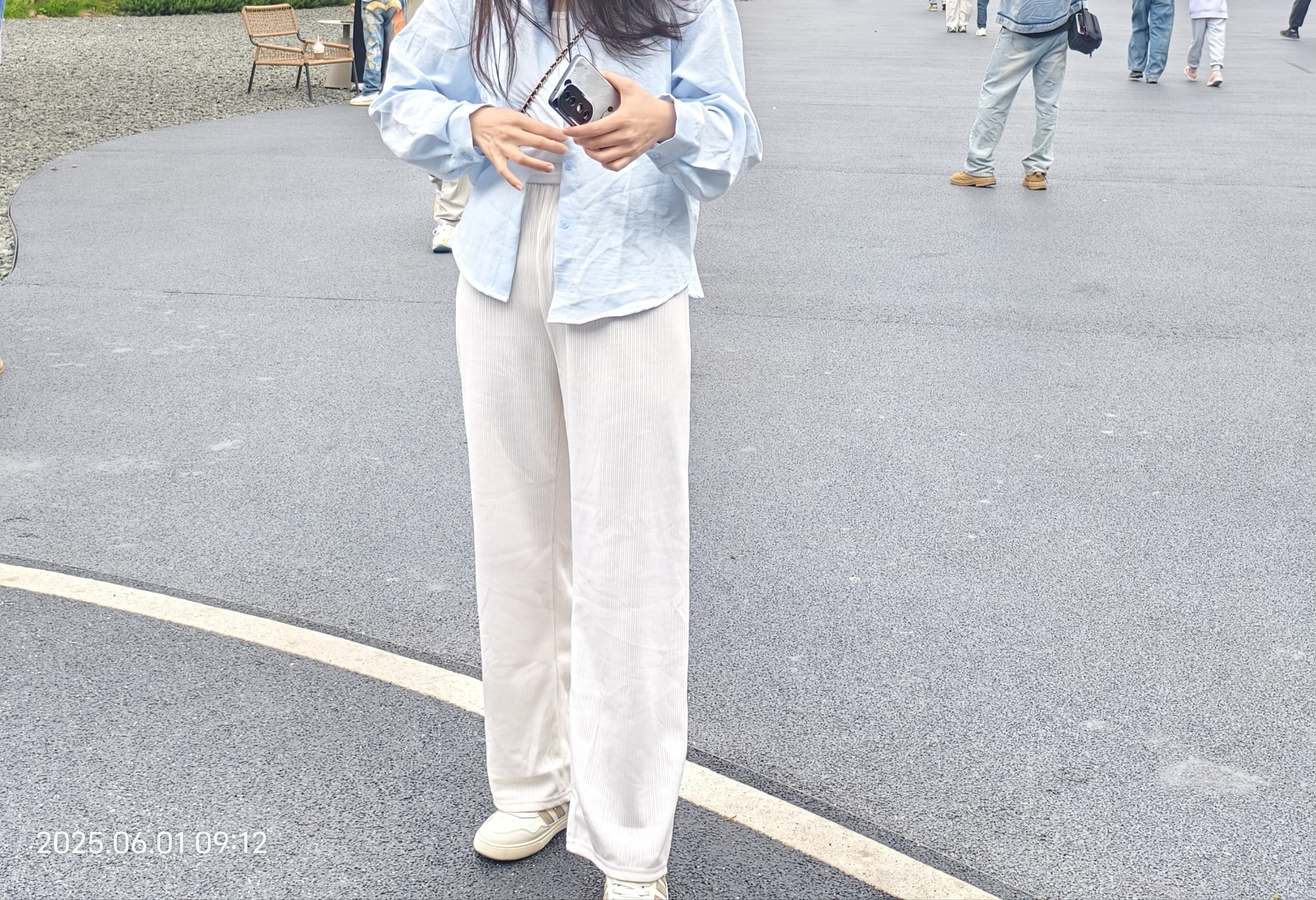 浪莎窄版针织阔腿裤女春秋宽松显瘦直筒拖地垂感白色休闲裤家居裤 实拍图