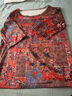 曼利鸟夏季仿真丝冰丝上衣中老年人夏装女妈妈装洋气宽松遮肚子短袖t恤 红色 M 80-105斤 实拍图