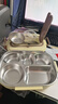 不锈钢饭盒高中初中学生上学上班族专用大容量餐具餐盒分格 五格+餐具+碗+保温袋【米色】 实拍图