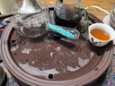 正扬紫砂茶盘托盘圆型手工小号功夫茶具套装办公茶台陶瓷干泡盘储水盘 14英寸紫砂双龙戏珠-紫色 实拍图