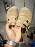 百丽休闲厚底增高勃肯鞋男包头外穿半拖鞋B3731BH5 杏色 42 实拍图