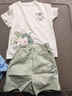 真维斯童装女童夏季套装2025新款儿童纯棉短袖T恤时尚中大童休闲花苞腰短裤 白/J荷叶猫右下-绿/J夏天K 150 实拍图