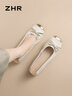 ZHR单鞋女蝴蝶结软平底豆豆女鞋气质浅口方头舒适船鞋 BK116 米白 37 实拍图