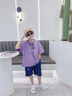 巴帝巴帝男童夏装套装2024新款洋气中大童夏季短袖t恤酷帅男孩衣服两件套 紫色 150 cm 实拍图