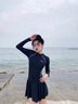 南木熊温泉泳衣女保守显瘦泡温泉女士运动裙式遮肉遮肚子无钢托纯色 黑色防晒均码【75-100斤】 实拍图