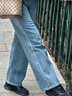 真维斯（Jeanswest）复古蓝阔腿牛仔裤女款秋冬新款高腰垂感直筒宽松小个子拖地裤子女 复古蓝九分 L 实拍图