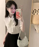 麓格立短袖白衬衫女职业正装新款夏季宽松休闲设计感垂感衬衣上衣 白色衬衫 M 【建议95-110斤】 实拍图