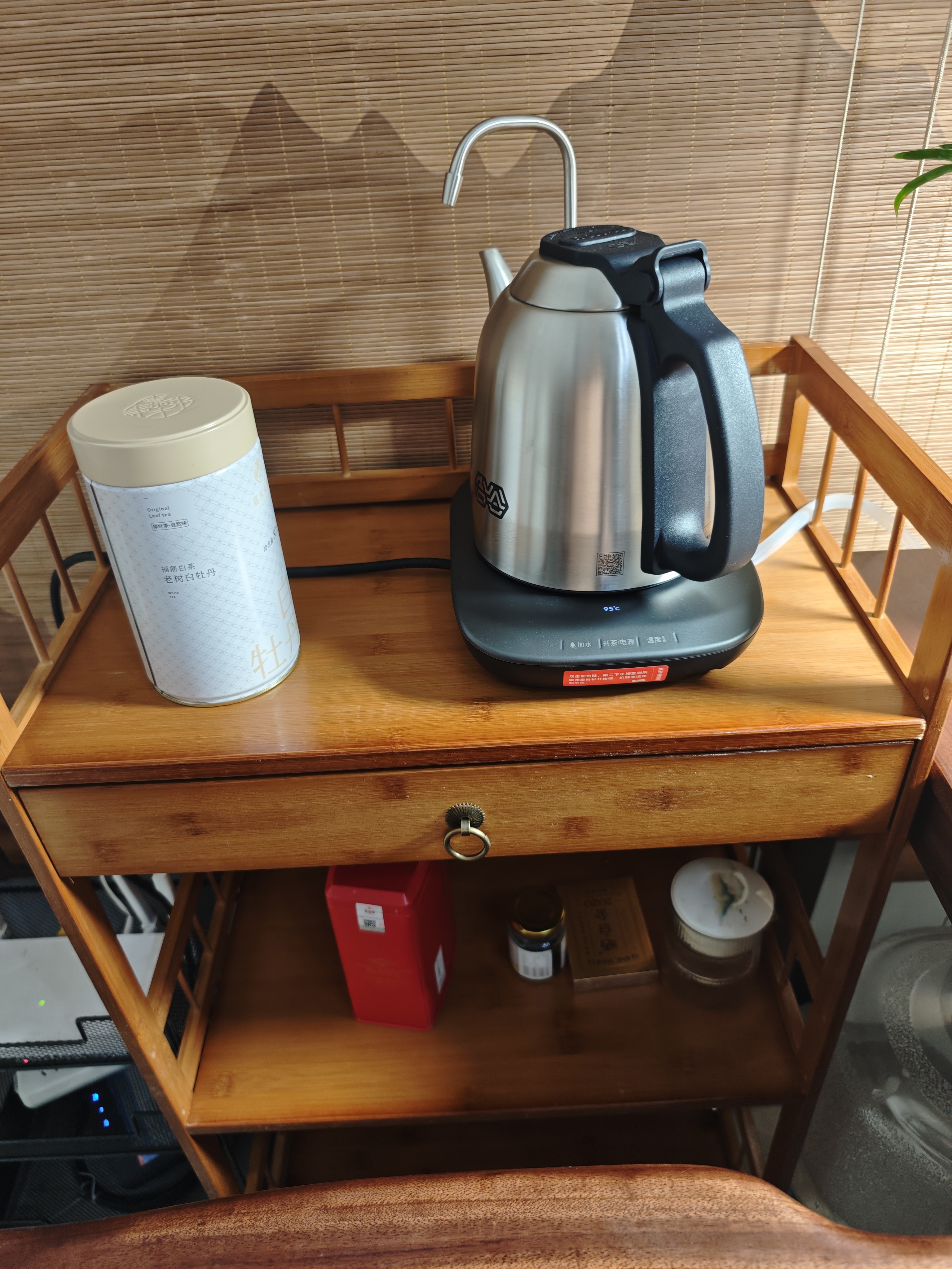 康千秋茶柜置物架竹木小型博古架客厅茶边柜茶室多层茶具收纳储物展示架 升级带抽52长三层多功能置物架 实拍图