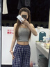 浪莎格子裤女夏季2025新款高腰慵懒风宽松直筒遛弯休闲阔腿裤 实拍图