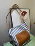 BOYCLN 手提包女 条纹帆布包潮单肩背包休闲轻便托特包大容量百搭通勤包 蓝色 实拍图