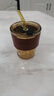 新款玻璃杯子咖啡杯ins高颜值水杯带吸管大容量带盖牛奶杯 琥珀色全套(含吸管+杯盖+皮套) 450ML 实拍图