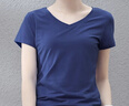 艾路丝婷夏装新款T恤女短袖上衣韩版修身体恤TX3560 深蓝色V领 4XL 实拍图