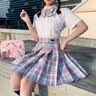 萝美酱jk制服夏季全套女生短裙学院风春秋JK裙百褶裙裙子半身裙套装显瘦 玻璃糖格裙+短袖衬衫+领结 M 【建议95-105斤】 实拍图