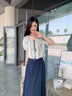 香影波西米亚度假风蓝色碎花衬衫女夏2025新款含亚麻圆领上衣小衫 航线蓝 衬衫 S 155/80A/85-95斤 实拍图