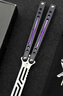 yy钢鹦鹉螺 夜光款蝴蝶刀【桔梗balisong】不锈钢内衬安全未开刃 黑紫白刃 实拍图