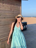 瑜尚臻品 海边度假沙滩裙夏季新款蓝色性感辣妹氛围感收腰挂脖吊带连衣裙 吊带裙【蓝色 M】 实拍图