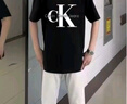 Calvin KleinJeans25春夏男女情侣休闲ck字母纯棉落肩袖宽松短袖T恤4RAB823 UB1-太空黑 L 实拍图