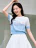 茵曼（INMAN）【李兰迪代言】丁达尔圆领针织衫短袖T恤女装2026年夏季新款上衣 蓝白条 S 实拍图
