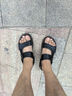 稻草人头层牛皮沙滩凉鞋男士透气套脚拖休闲 黑色 39 实拍图