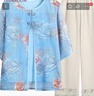 俞兆林（YUZHAOLIN） 母亲节礼物妈妈夏装2025套装冰丝上衣服中年女装短袖T恤中老年女 蓝色+（搭配米色裤子） 5XL （建议150-165斤） 实拍图