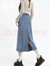 凯恋 高腰开叉牛仔半身裙女百搭A字裙中长款高腰直筒牛仔包臀裙P0Q04 蓝色 L 实拍图
