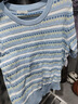 茵曼（INMAN）索罗纳凉感条纹短袖t恤女装轻薄2025夏季新款针织衫上衣 蓝色 L 实拍图