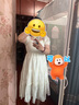 紫涵（ZIHAN）紫涵打揽印花连衣裙女夏季法式甜美风收腰显瘦方领中长裙 米金 L 实拍图