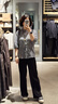 无印良品（MUJI）大童 强捻 七分袖束腰长上衣 儿童衬衫女童童装 25年夏季 黑色格纹 150 /68A 晒单实拍图