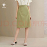 范思蓝恩201028气质开叉半身裙女夏季中长款高腰a字裙职业 暗雾绿 S 实拍图