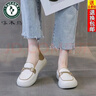 啄木鸟一脚蹬小白鞋断码品牌真皮女2025百搭新款懒人乐福鞋防滑豆豆鞋 杏色防滑软底 35 实拍图