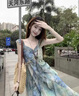 麓格立吊带气质连衣裙女2025年夏季新款印花显瘦收腰海边氛围感长裙子女 吊带连衣裙【S】 实拍图