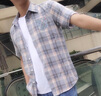 花花公子【两件套】衬衫男夏季新款百搭渐变格子条纹轻薄修身短袖衬衣透气 G50蓝色+G51深灰 L 实拍图