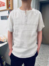 左斯客亚麻男装短袖T恤夏季圆领男士棉麻体恤衫宽松麻料薄款上衣 888杏色 M 实拍图