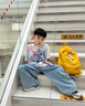 G.DUCKKIDS小黄鸭童装男童套装夏季2025儿童衣服宝宝潮酷太空人短袖两件套潮 太空人套装 米白色geioqgg 100 建议2~3岁【 90-100cm】 实拍图