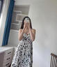 广月蓝吊带连衣裙法式初恋碎花海边长裙不规则吊带连衣裙小个子女 图片色 L 实拍图