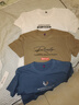 雾卡【棉T3件装】短袖t恤男衣服圆领宽松潮印花T恤男青年大码夏季休 小鹿角湖蓝+EXP白+大R卡其 L 建议115-130斤 实拍图