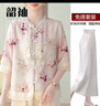 妈妈装新款2件套套装2025女夏衣服50-60岁洋气中老年女中式雪纺 粉紫色 【送米色阔腿裤】 3XL 推荐120-135斤 实拍图