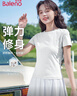 班尼路（Baleno）正肩短袖T恤女2025年夏季新款白色圆领透气修身时尚休闲百搭衣服 实拍图