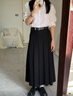 麓格立 半身裙女新款百褶西装中长裙高腰a字裙遮胯高级感优雅显瘦休闲裙 黑色含腰带XL【建议110-125斤】 实拍图