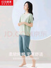 红豆居家（Hodohome）情侣全棉睡衣简约休闲风短袖家居服套装可外穿 女款绿色 L 170/92A 实拍图