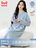 猫人女士睡衣女100%纯棉长袖纯色带胸垫简约宽松睡裙家居服蓝色M 实拍图