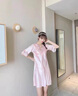 依曼安睡衣女夏季冰丝性感薄款短袖睡裙带胸垫V领气质蕾丝女士家居服 351 粉色（无胸垫） L 【95-110斤】 实拍图
