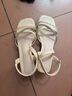 ZHR粗跟凉鞋女夏优雅水钻一字细带女鞋百搭方头鞋子女 JF15 米色 35  实拍图