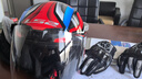 LS2新款摩托车头盔四分三盔电动助力车四季大尾翼大码男女半盔OF608 黑兰红幻影 XL(建议57-58CM) 实拍图