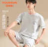 宜而爽男士睡衣男夏季薄款棉套头短袖短裤宽松休闲印花家居服套装可外穿 实拍图