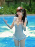 麓格立泳衣女新款高级绝美连体聚拢小胸遮肚显瘦海边度假泡温泉泳衣 浅蓝色泳衣均码【建议80-115斤】 实拍图